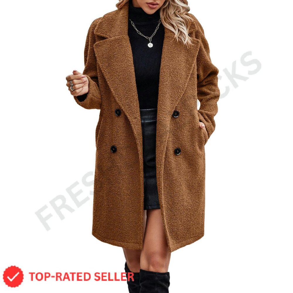 Long Sherpa Coat Faux Fur Oversized Trench Jacket Winter Fleece Chic
